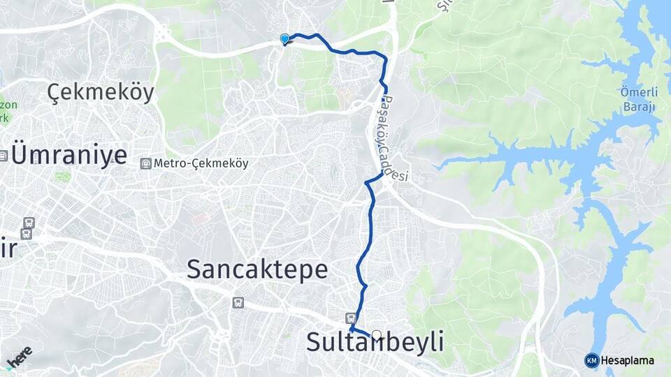 İstanbul Çekmeköy Alemdağ Sultanbeyli Arası Kaç Km - Yol Haritası
