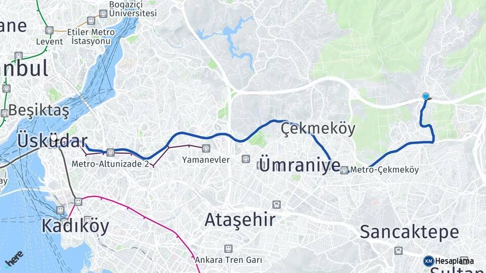 İstanbul Çekmeköy Alemdağ Üsküdar Arası Kaç Km - Yol Haritası