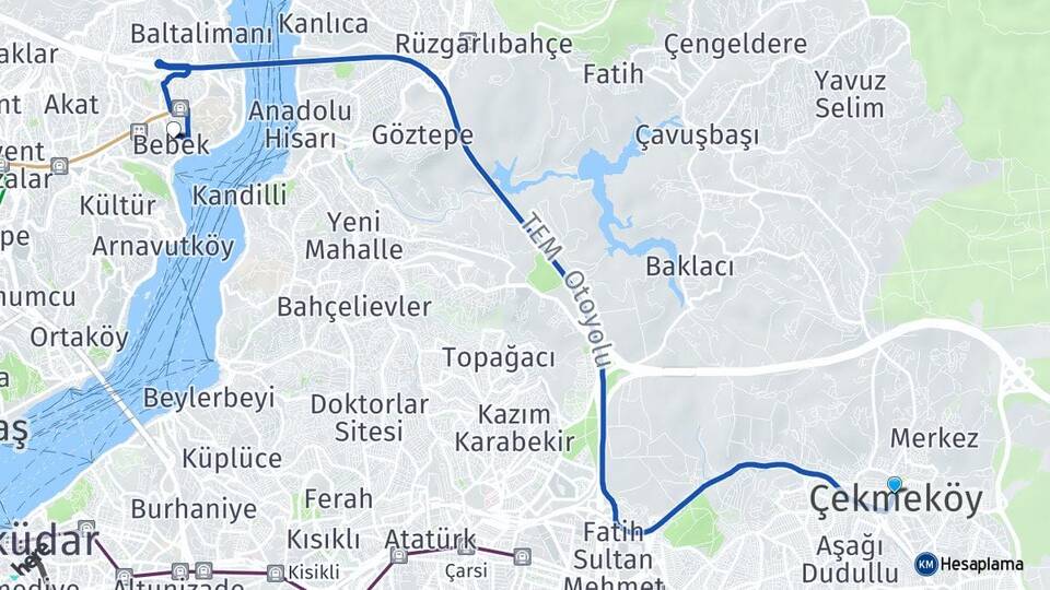 İstanbul Çekmeköy Bebek Beşiktaş Arası Kaç Km - Yol Haritası