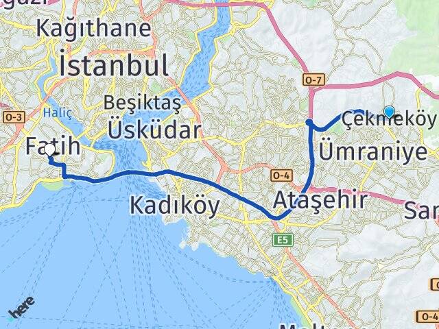 İstanbul Çekmeköy Haliç Üniversitesi Arası Kaç Km - Yol Haritası