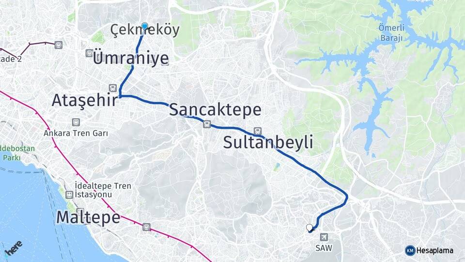 İstanbul Çekmeköy Kurtköy Pendik Arası Kaç Km - Yol Haritası