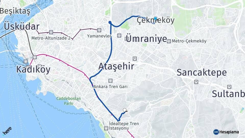 İstanbul Çekmeköy Marmara Üniversitesi Arası Kaç Km - Yol Haritası