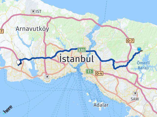 İstanbul Çekmeköy Ömerli Esenyurt Arası Kaç Km - Yol Haritası