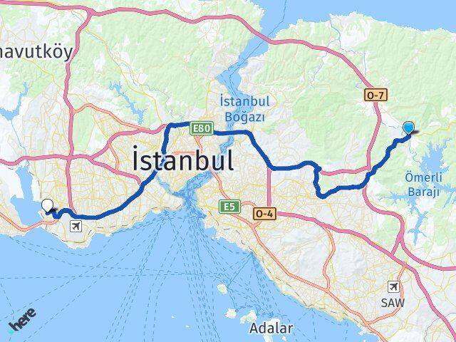 İstanbul Çekmeköy Ömerli Küçükçekmece Arası Kaç Km - Yol Haritası