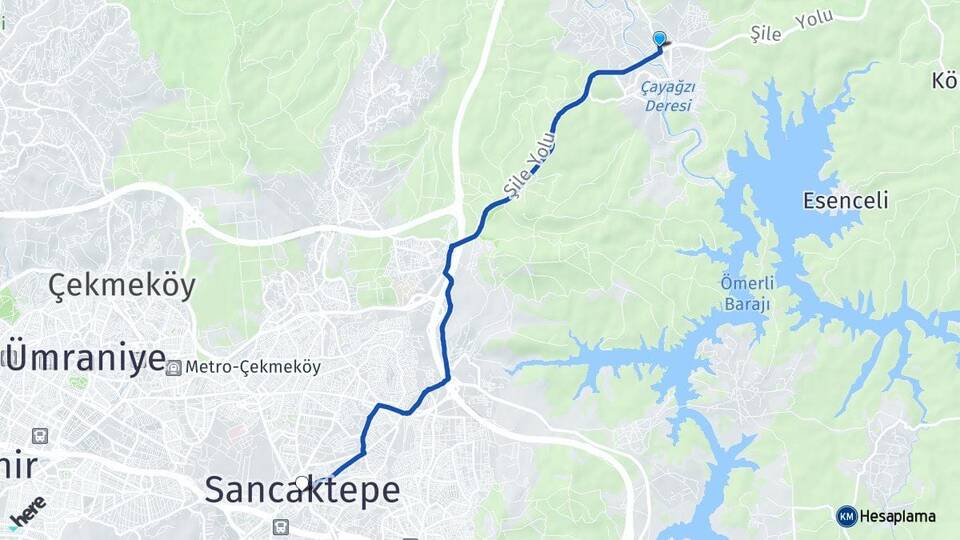 İstanbul Çekmeköy Ömerli Sancaktepe Arası Kaç Km - Yol Haritası