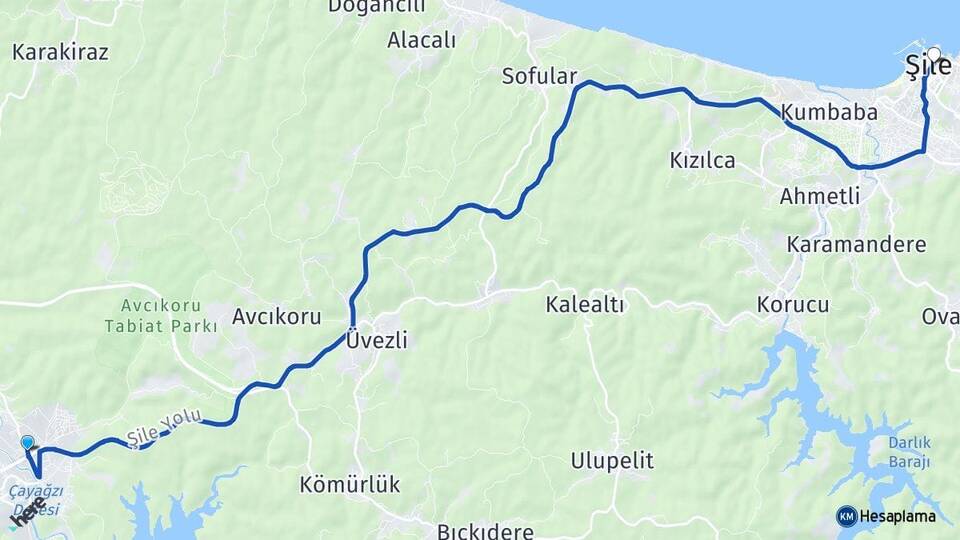 İstanbul Çekmeköy Ömerli Şile Arası Kaç Km - Yol Haritası