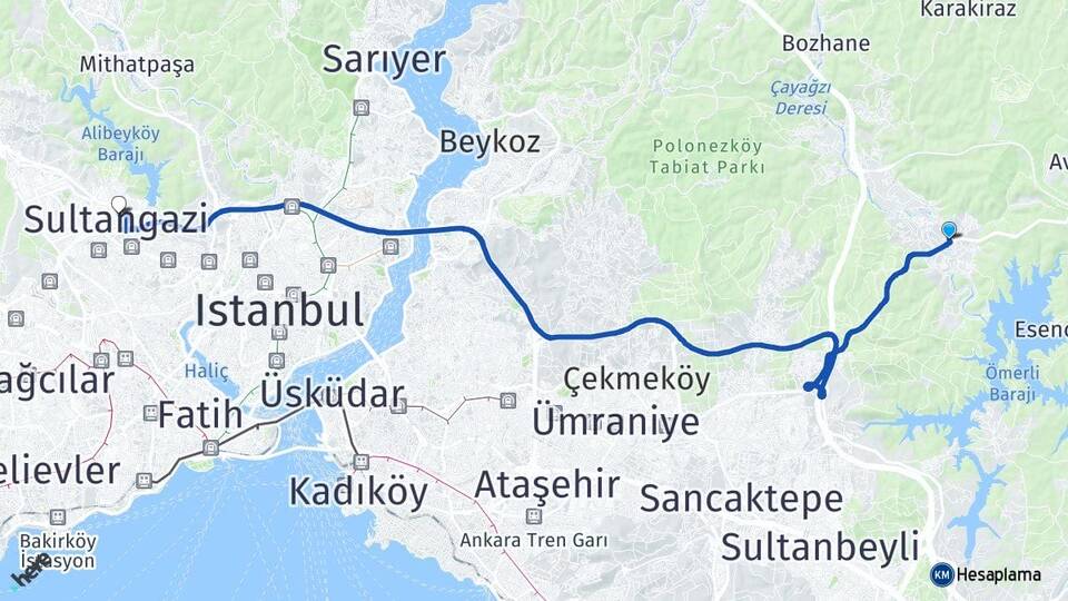 İstanbul Çekmeköy Ömerli Sultangazi Arası Kaç Km - Yol Haritası