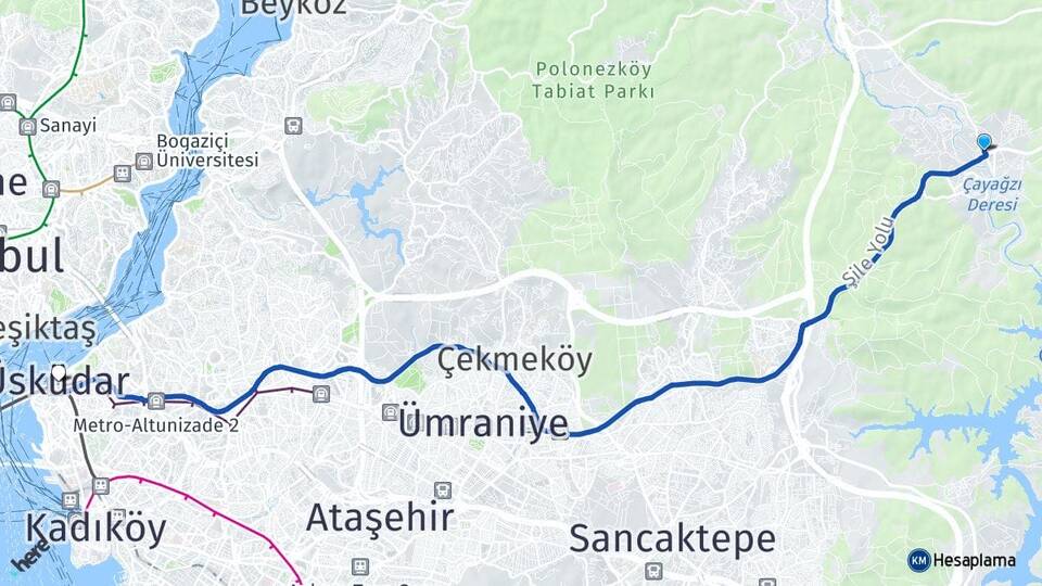 İstanbul Çekmeköy Ömerli Üsküdar Arası Kaç Km - Yol Haritası