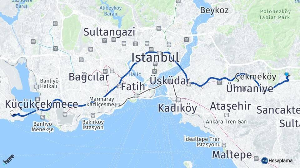 İstanbul Çekmeköy Taşdelen Avcılar Arası Kaç Km - Yol Haritası
