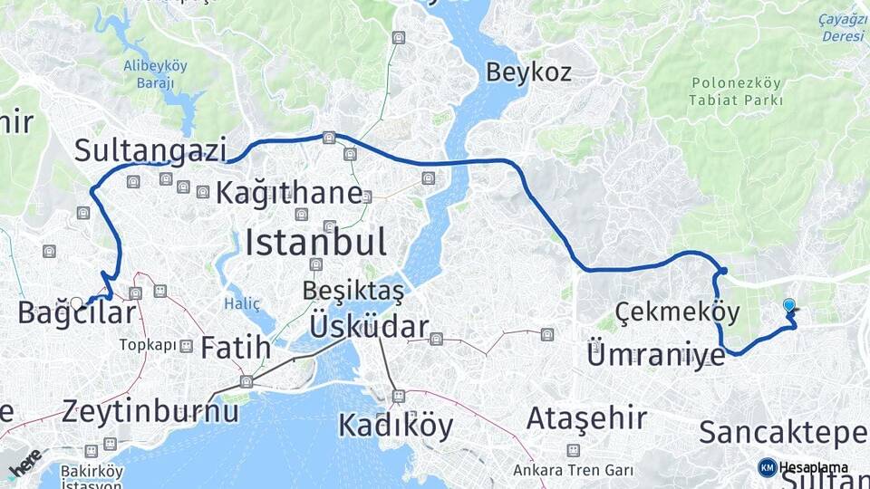 İstanbul Çekmeköy Taşdelen Bağcılar Arası Kaç Km - Yol Haritası