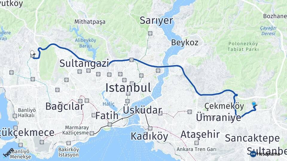 İstanbul Çekmeköy Taşdelen Başakşehir Arası Kaç Km - Yol Haritası