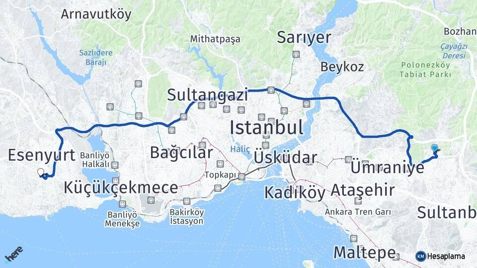 İstanbul Çekmeköy Taşdelen Beylikdüzü Arası Kaç Km - Yol Haritası