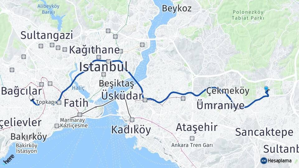 İstanbul Çekmeköy Taşdelen Güngören Arası Kaç Km - Yol Haritası