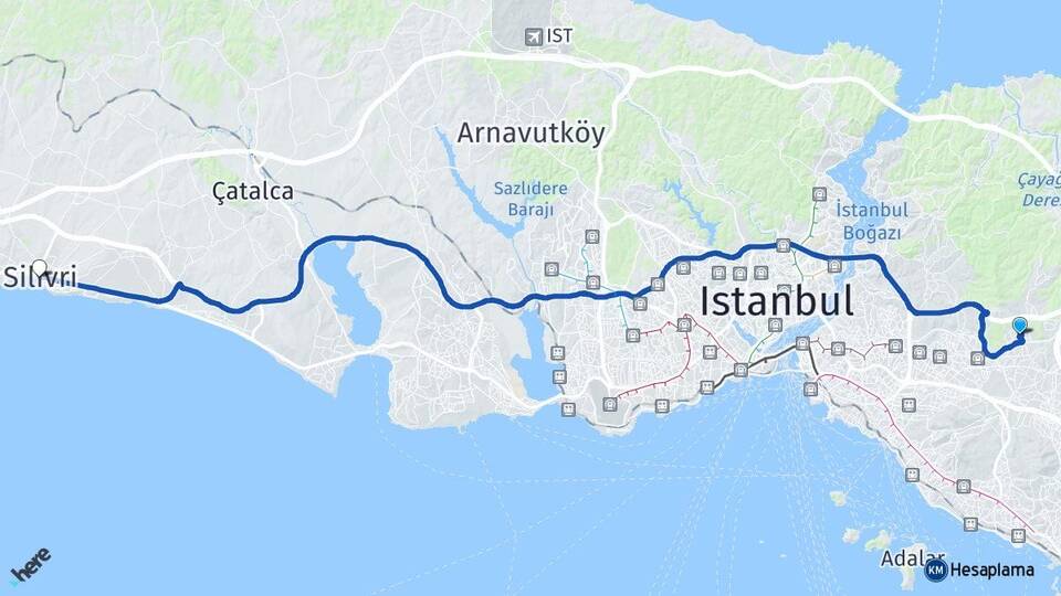 İstanbul Çekmeköy Taşdelen Silivri Arası Kaç Km - Yol Haritası