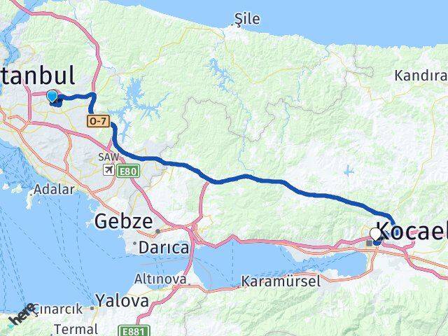 İstanbul Çekmeköy Tavşantepe İzmit Kocaeli Arası Kaç Km - Yol Haritası