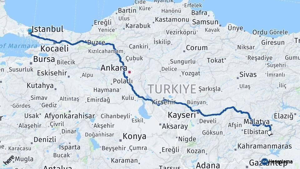 İstanbul Çelikhan Adıyaman Arası Kaç Km - Yol Haritası