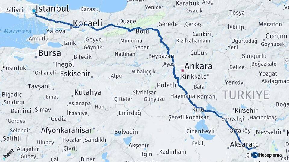 İstanbul Derinkuyu Nevşehir Arası Kaç Km - Yol Haritası