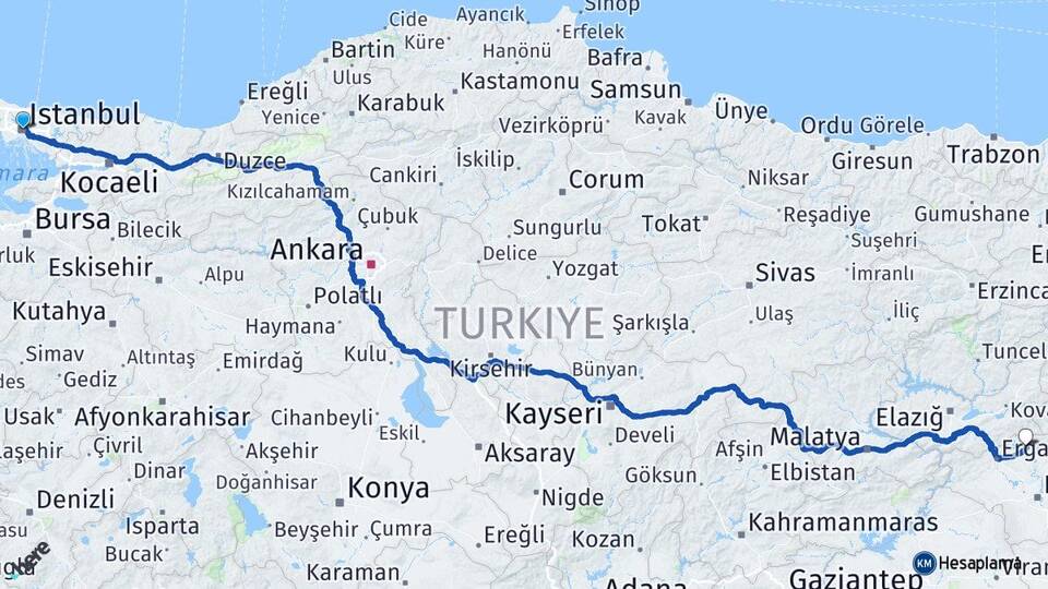 İstanbul Dicle Diyarbakır Arası Kaç Km - Yol Haritası