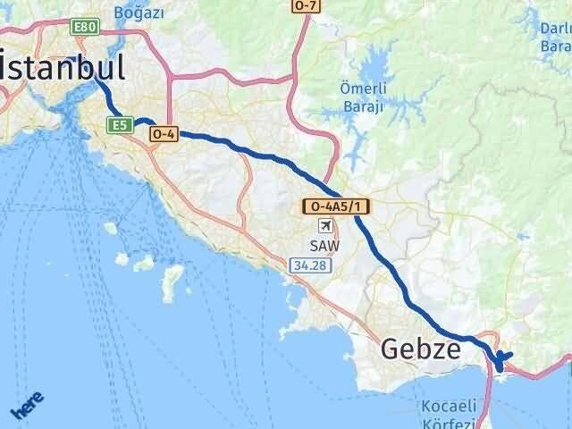 İstanbul Dilovası Kocaeli Arası Kaç Km - Yol Haritası