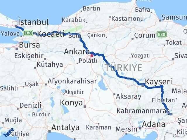 İstanbul Dulkadiroğlu Kahramanmaraş Arası Kaç Km - Yol Haritası
