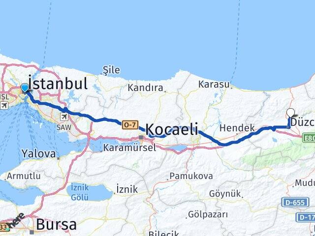 İstanbul Düzce Üniversitesi Arası Kaç Km - Yol Haritası