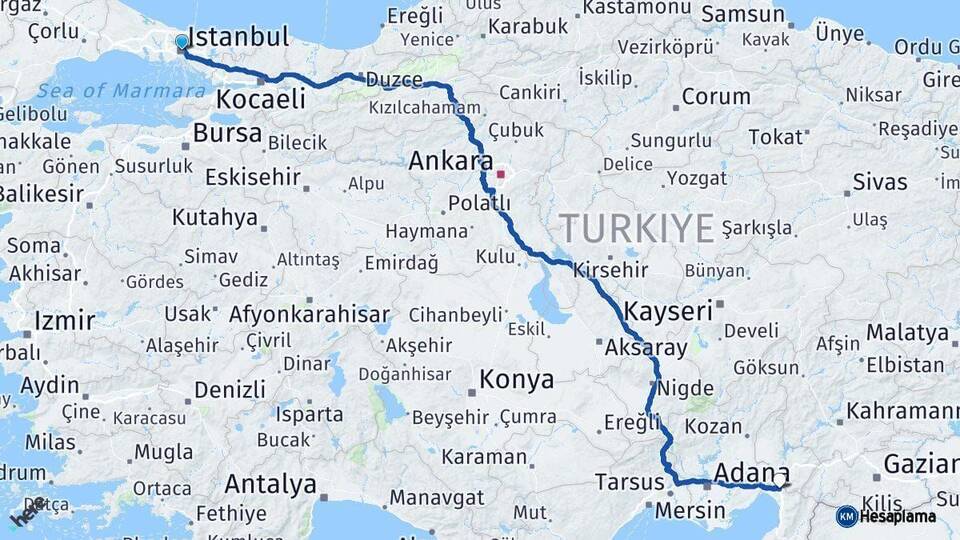İstanbul Erzin Hatay Arası Kaç Km - Yol Haritası
