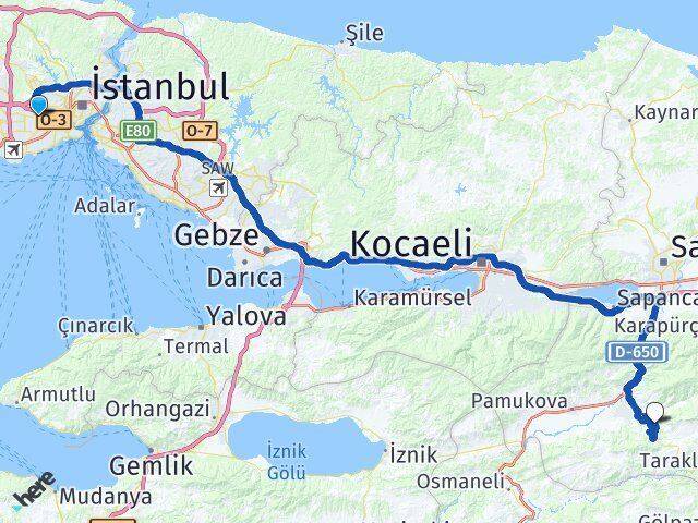 İstanbul Esenler Ahibaba Geyve Sakarya Arası Kaç Km - Yol Haritası