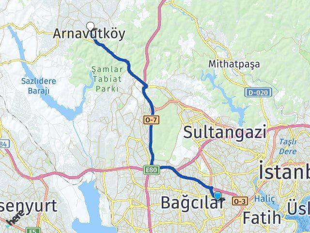 İstanbul Esenler Davutpaşa Arnavutköy Arası Kaç Km - Yol Haritası