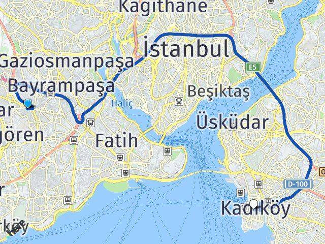İstanbul Esenler Davutpaşa Kadıköy Arası Kaç Km - Yol Haritası
