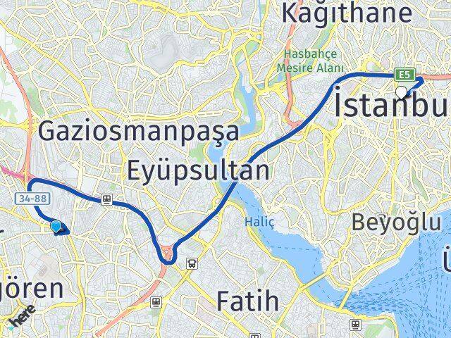 İstanbul Esenler Davutpaşa Şişli Arası Kaç Km - Yol Haritası