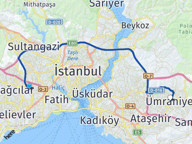 İstanbul Esenler Davutpaşa Ümraniye Arası Kaç Km - Yol Haritası