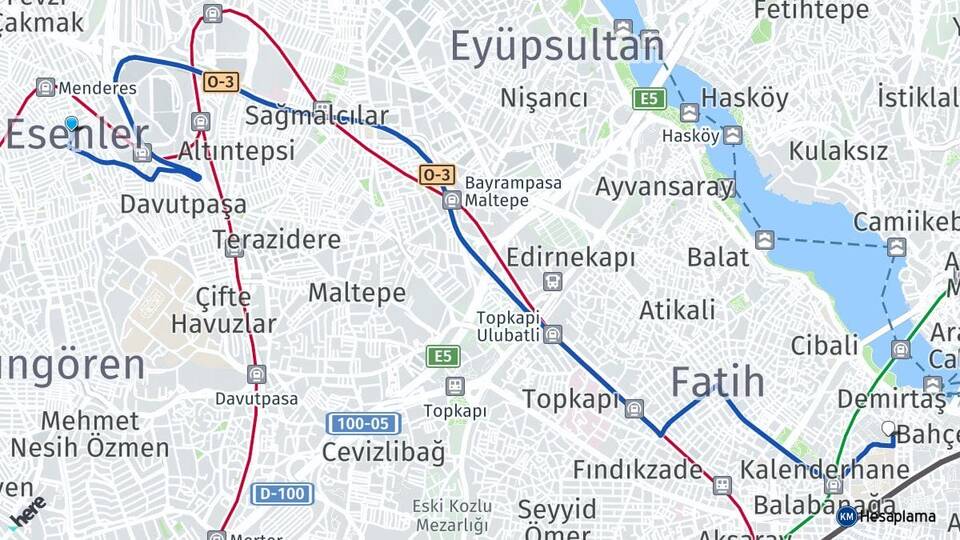 İstanbul Esenler Eminönü Fatih Arası Kaç Km - Yol Haritası
