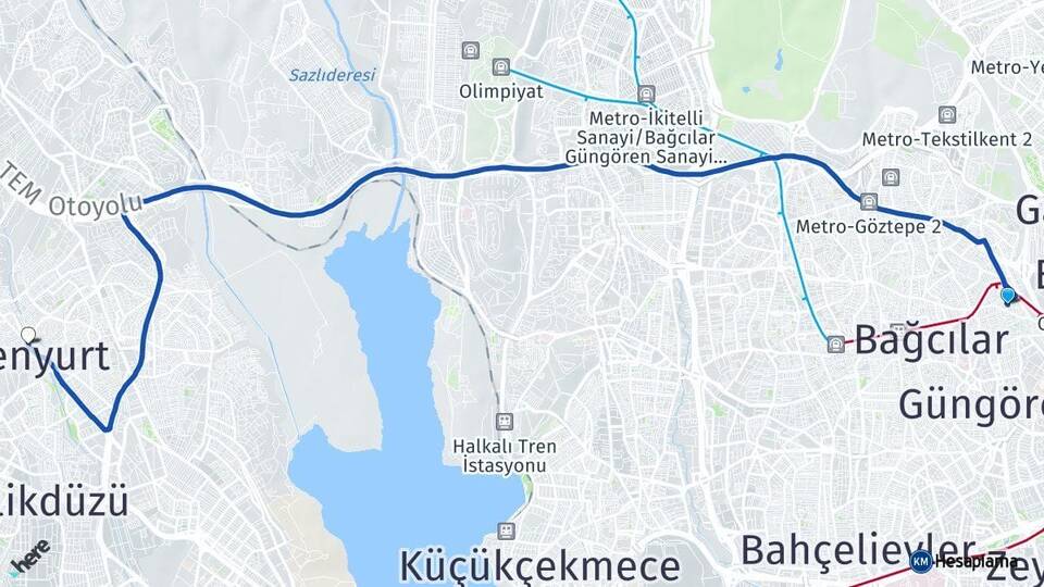 İstanbul Esenler Esenyurt Arası Kaç Km - Yol Haritası