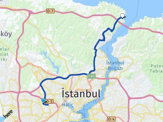 İstanbul Esenler Garipçe Sarıyer Arası Kaç Km - Yol Haritası