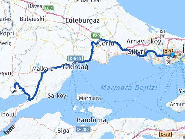 İstanbul Esenler Gökçetepe Keşan Edirne Arası Kaç Km - Yol Haritası