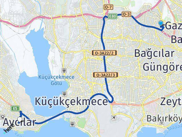 İstanbul Esenler Havaalanı Avcılar Arası Kaç Km - Yol Haritası