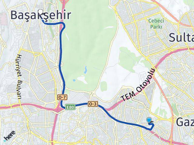 İstanbul Esenler Havaalanı Başakşehir Arası Kaç Km - Yol Haritası