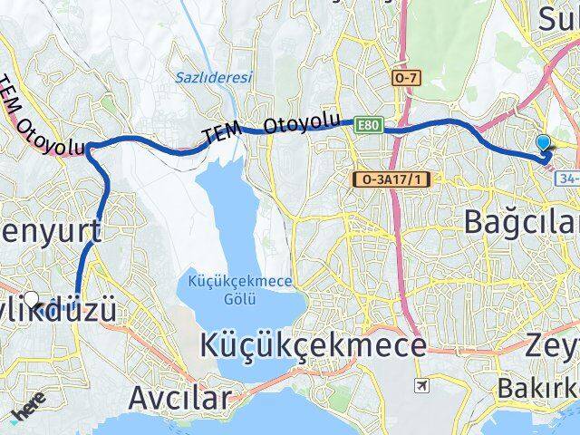 İstanbul Esenler Havaalanı Beylikdüzü Arası Kaç Km - Yol Haritası