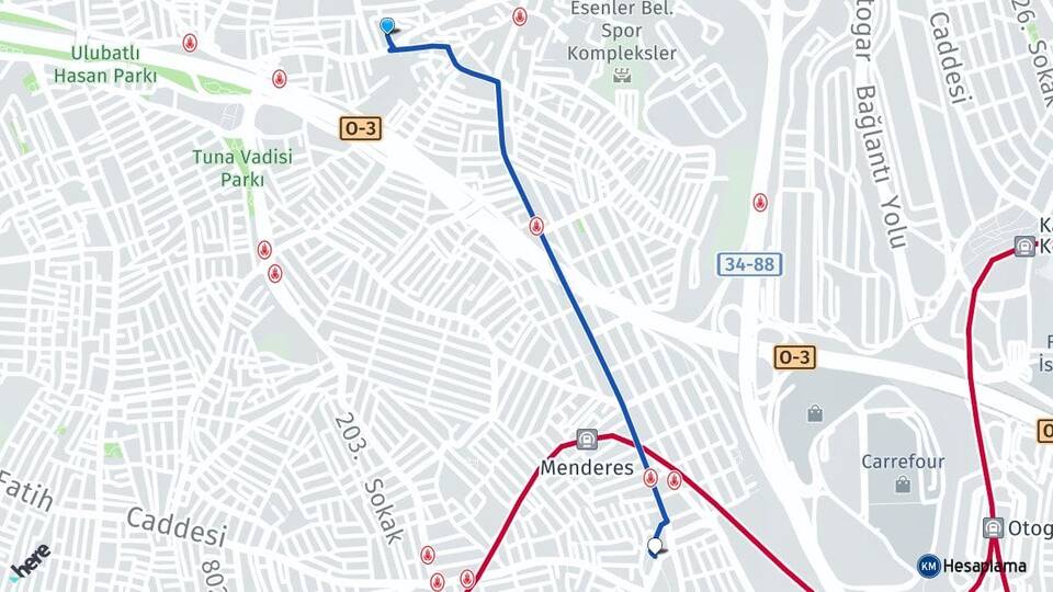 İstanbul Esenler Havaalanı Esenler Arası Kaç Km - Yol Haritası