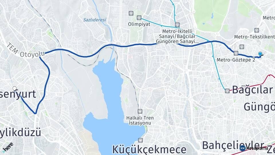 İstanbul Esenler Havaalanı Esenyurt Arası Kaç Km - Yol Haritası