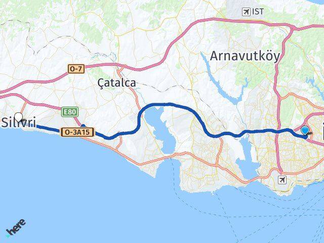 İstanbul Esenler Havaalanı Silivri Arası Kaç Km - Yol Haritası