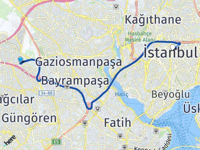 İstanbul Esenler Havaalanı Şişli Arası Kaç Km - Yol Haritası