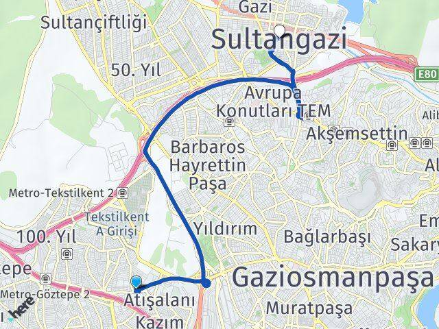 İstanbul Esenler Havaalanı Sultangazi Arası Kaç Km - Yol Haritası