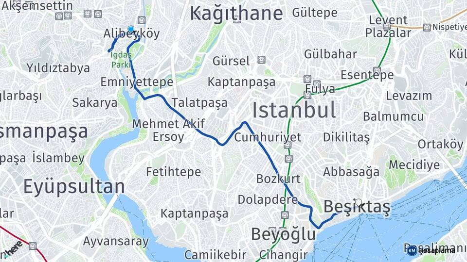 İstanbul Eyüpsultan Alibeyköy Beşiktaş Arası Kaç Km - Yol Haritası
