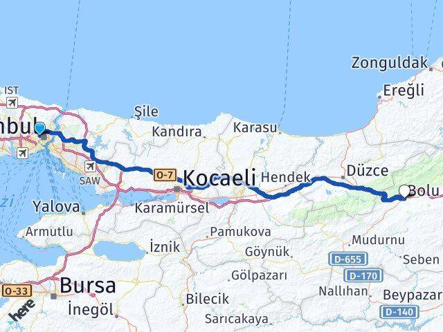 İstanbul Eyüpsultan Alibeyköy Bolu Arası Kaç Km - Yol Haritası