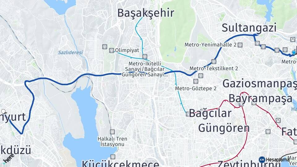 İstanbul Eyüpsultan Alibeyköy Esenyurt Arası Kaç Km - Yol Haritası