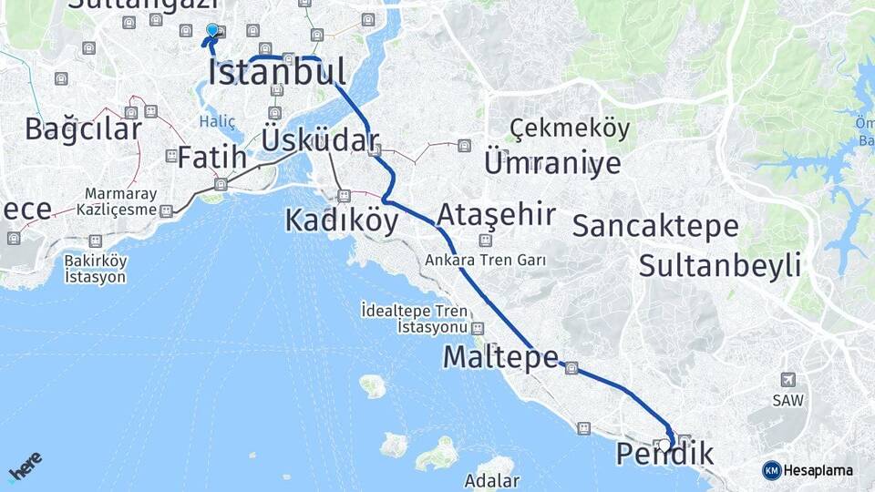 İstanbul Eyüpsultan Alibeyköy Pendik Arası Kaç Km - Yol Haritası