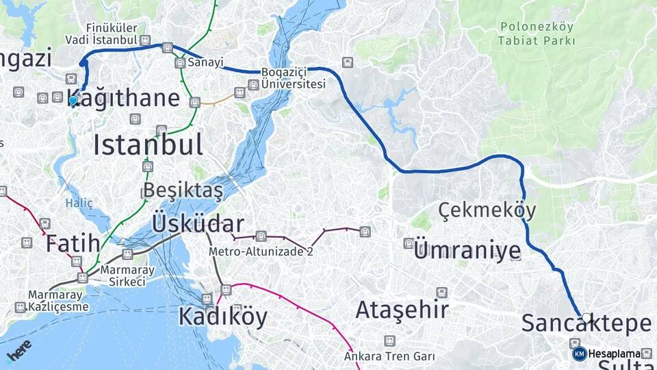 İstanbul Eyüpsultan Alibeyköy Sancaktepe Arası Kaç Km - Yol Haritası