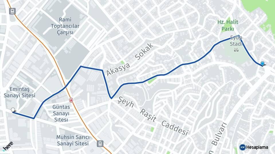 İstanbul Eyüpsultan Bayrampaşa Arası Kaç Km - Yol Haritası