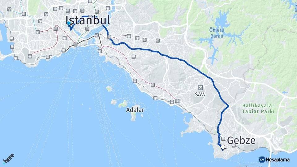 İstanbul Eyüpsultan Darıca Kocaeli Arası Kaç Km - Yol Haritası